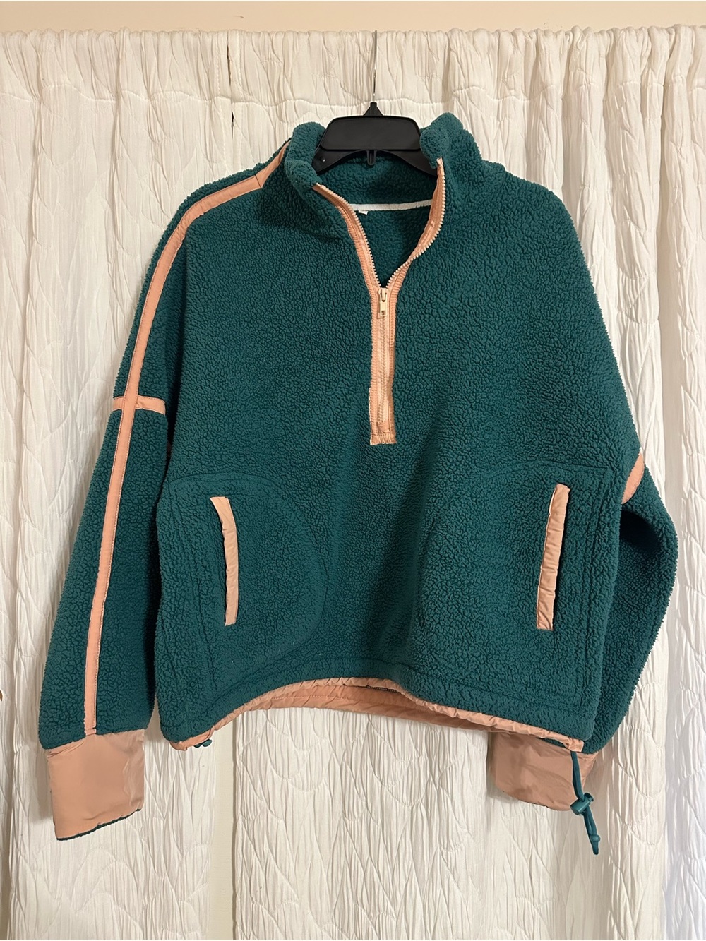 Amazon Teal Teddy Sherpa Pullover with Peach Trim